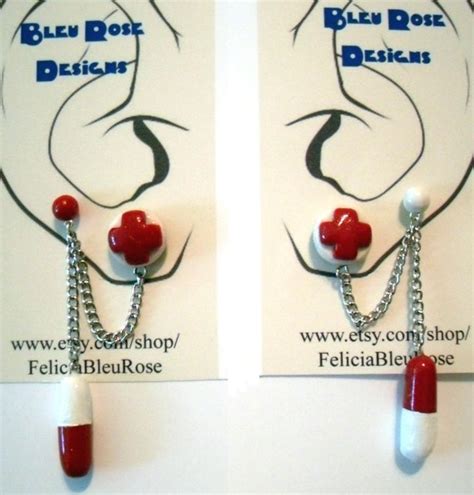 Items Similar To Nurse Earrings With Chain And Pill For Lobes With Two Holes On Etsy