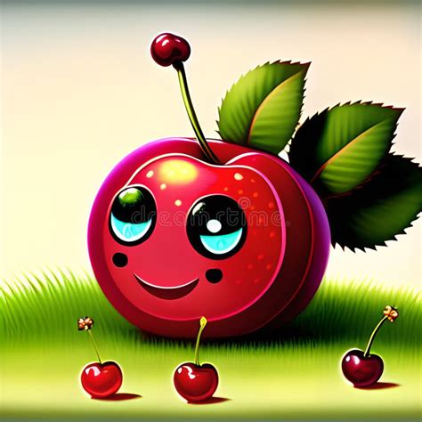 Cartoon Funny Cherry Fruits Characters In Summer Garden Ai Generated