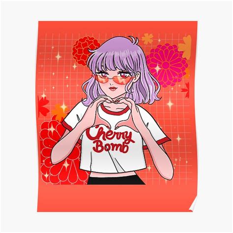 Cherry Bomb Aesthetic Red Anime Girl Edit Poster By Soumayajp