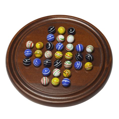 Marble Solitaire Game Solid Maple Wood With Dark Stain And Assorted