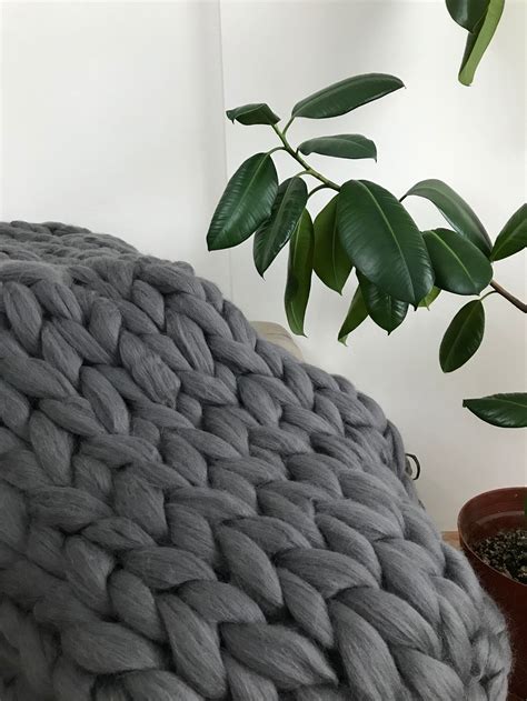 King Size Gray Color Chunky Knit Blanket 100 Merino Wool Etsy