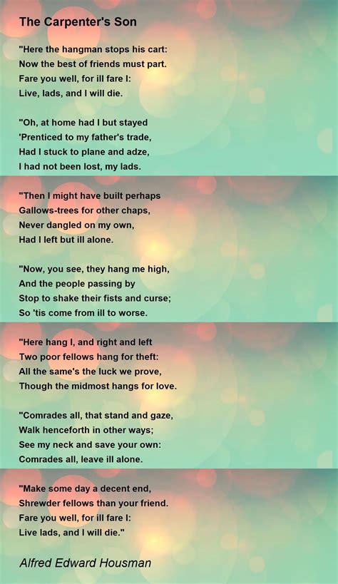 the carpenter s son the carpenter s son poem by alfred edward housman