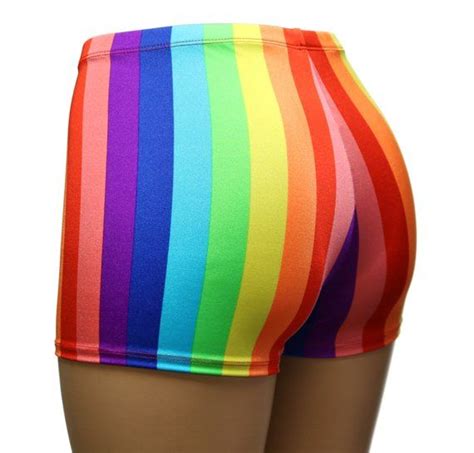 Rainbow High Waist Booty Shorts Great For Gay Pride Raves Etsy Rainbow Outfit Rainbow