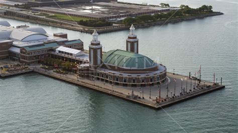 A View Of The End Of Navy Pier Chicago Illinois Aerial Stock Photo