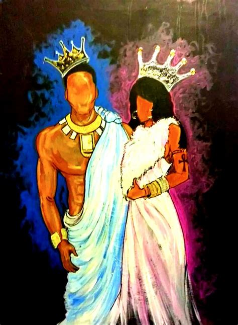 A Painting Of A Man And Woman Dressed In White With A Crown On Their Head
