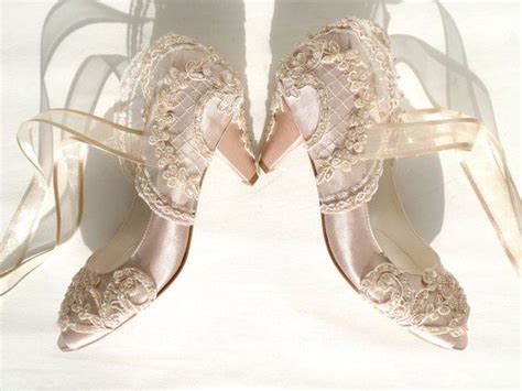 Champagne Satin Bridal Shoes With Kitten Heels Etsy Wedding Shoes