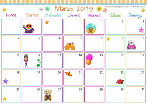 Calendario Multicolor Marzo 2019 Tarjetas De Calendario 2023 Con