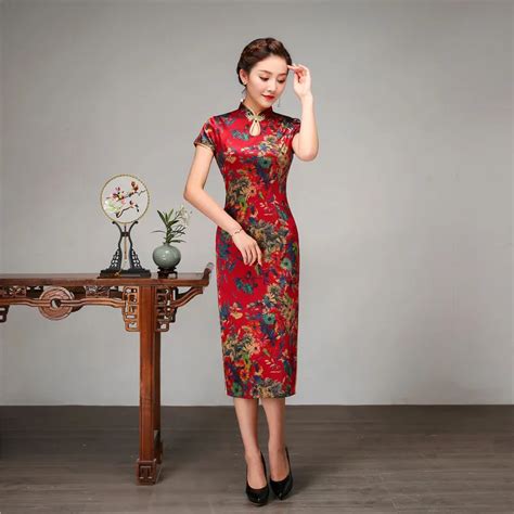 big size 3xl elegant women summer slim split qipao chinese style printed cheongsam silk vestidos