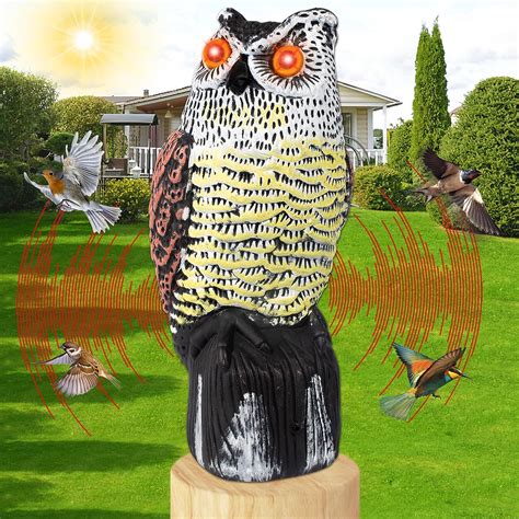 Owl Decoy Fake Owls Control Bird Deterrent Solar Bird Repellent