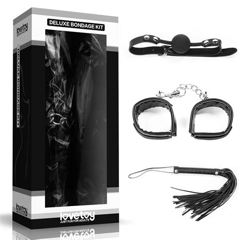 Bdsm Bondage Kit Sm Handcuffs Mouth Plug Soft Leather Whip Three Piece Black Angel Suit Sex Toys