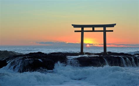 Picture Japan Torii Sea Nature Sunrise And Sunset 1920x1200