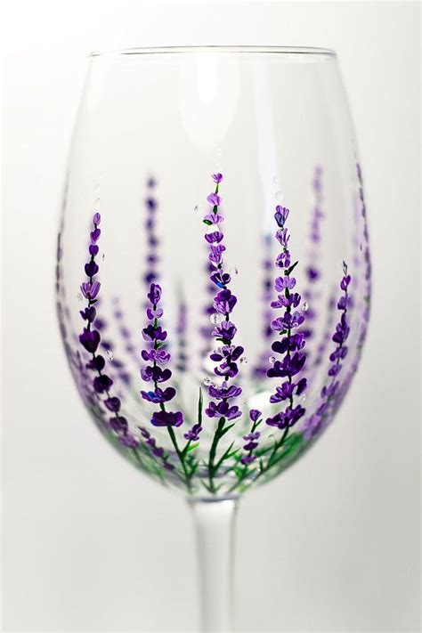 Personalised Flower Wine Glass Lavender Wine Glasses Hand Etsy De Diy Wine Glasses Diy Wine