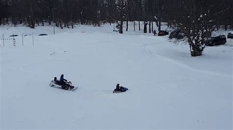Kid Drives Snowmobile In Deep Snow And Stuck Small Yamaha Snowmobile