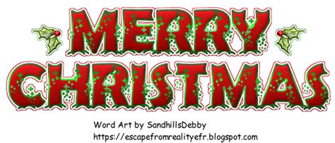 Merry christmas word art material design green red png. Escape From Reality Blog: More FTU Christmas Word Art by Debby