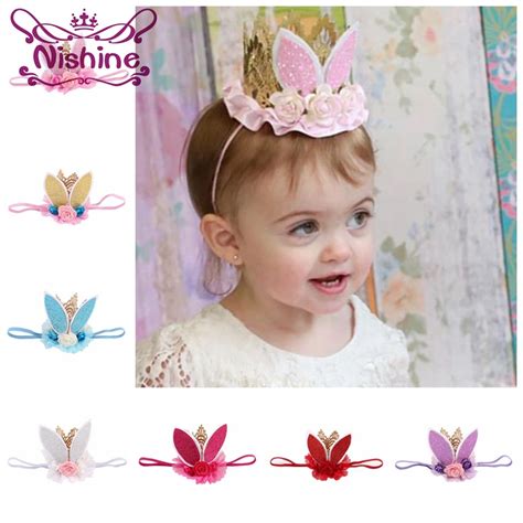 Nishine New Spring And Easter Flower Crown Headband Bunny Ears Kids
