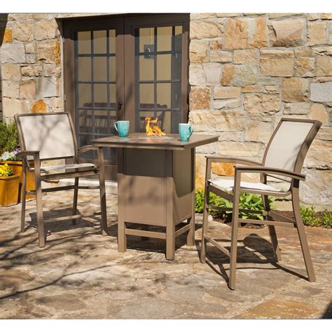 This patio chat set includes a loveseat, two club chairs, a fire table, and a propane. Telescope Casual Bazza Hi-Top Fire Table Set | TC-BAZZA ...