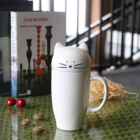 Koolkatkoo Cute Cat Ceramic Coffee Mug With Lid For Cat Lover Unique C