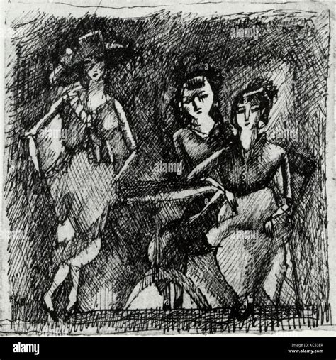 Three Women In A Café 1916 Ink On Paper H 2 78 W 2 78 Inches