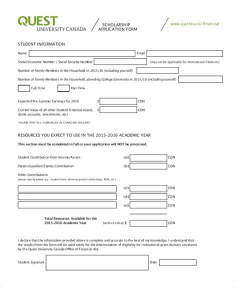 Free 11 Scholarship Application Form Samples In Pdf Ms Word Excel