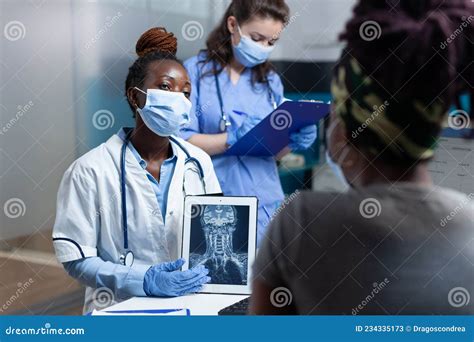African American Radiologist Doctor Explaining Radiography Expertise Stock Image Image Of