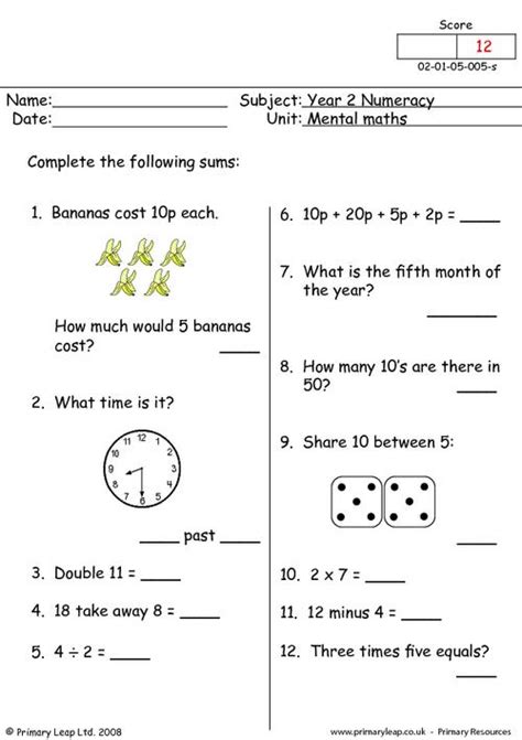 Year 2 Maths Worksheets Printable