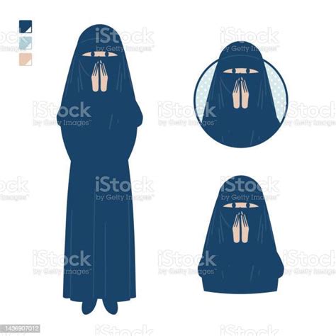 Eine Muslimische Frau Trägt Einen Niqab Mit Überraschten Und Unbehaglichen Bildern Stock Vektor