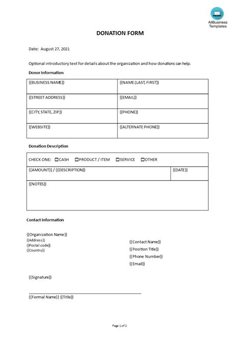 Donation Form Template Free Formats Excel Word