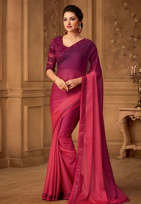pink silk embroidered saree with blouse 516 designer silk sarees satin saree elegant saree