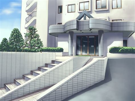 Anime Landscape White Bricks Building Entrance Anime Background