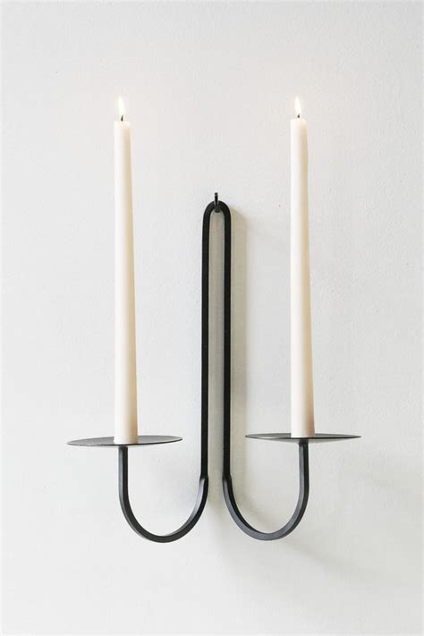Two Arm Iron Candle Holder Double Arm Black Wall Sconce — Hoppe