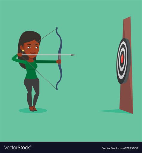 Archer Aiming With Bow And Arrow At The Target Vector Image