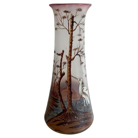 French Enamelled Glass Vase With Flowers Decoration Legras Art Nouveau C 1900 For Sale At 1stdibs