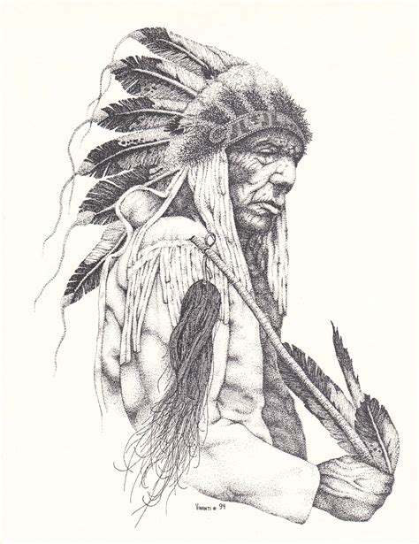 Cheyenne Chief Pointillism Native American Drawing Native American