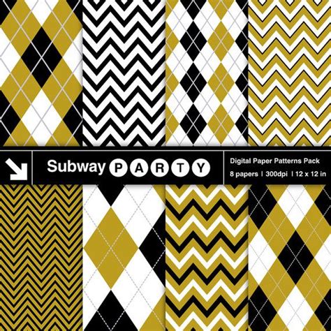 Gold Black And White Chevron And Argyle Digital Papers Pack Etsy Uk