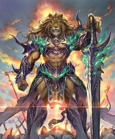 Card Ebon Beast Warrior Fantasy Art Men Dark Fantasy Art Lion Art