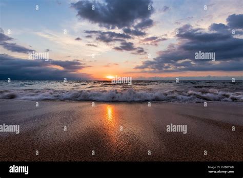 A High Resolution Image Of An Ocean Landscape Sunset With A Detailed