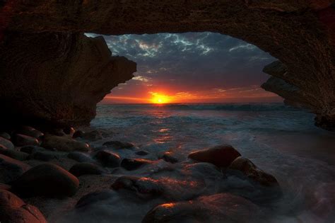 Sunset Through A Cove Cave Photography Beautiful Sunrise Sunset