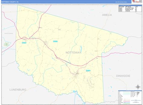 Nottoway County Va Zip Code Wall Map Basic Style By Marketmaps