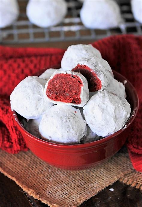 Red Velvet Snowball Cookies The Kitchen Is My Playground