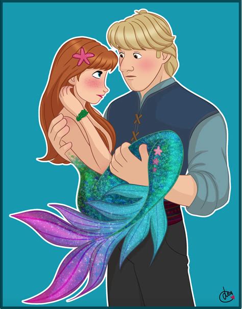 Kristoff Carrying Anna As A Mermaid In His Arms Disney Princesses As