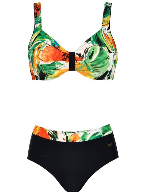 Naturana Naturana Black Tropical Print Padded High Waist Bikini Set