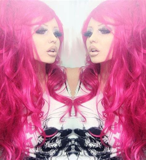 crazy big hair makeup♥ pink purple hair hot pink hair pink lips big hair beauty nails