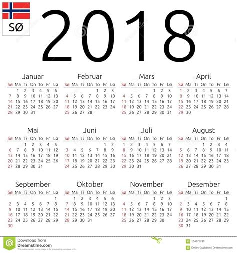 Calendario 2018 Noruego Domingo Ilustración Del Vector Ilustración