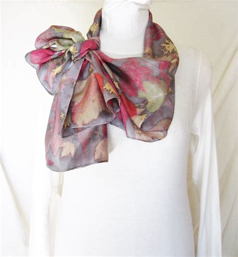 New Silk Scarf Eco Printedleaf Pattern Habotai Silk Scarfhandmade