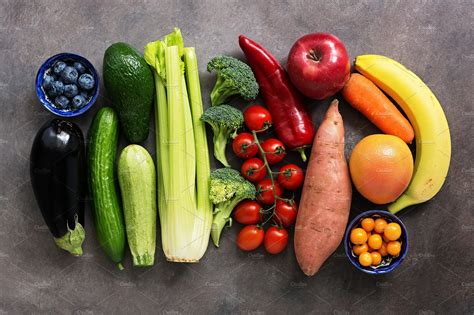 Fresh Fruits And Vegetables Stock Photo Containing Healthy And Food