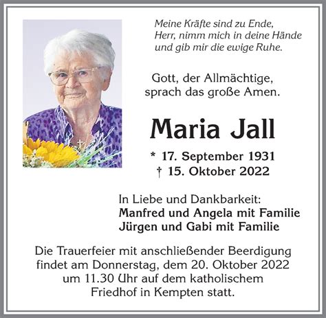 Traueranzeigen Von Maria Jall Augsburger Allgemeine Zeitung