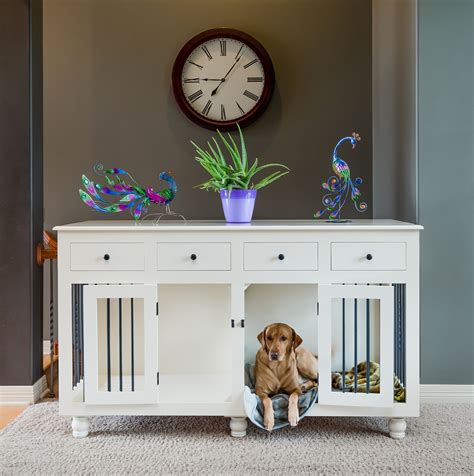 Custom Hardwood Double Dog Kennel Furniture With Drawers Etsy Dog