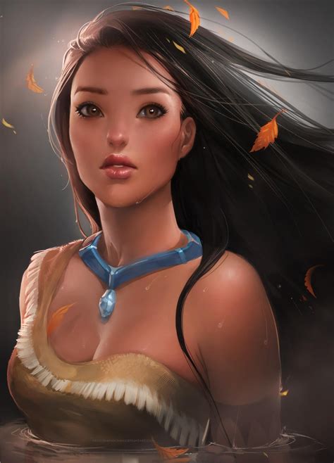 Women Disney Company Leaves Wet Pocahontas Artwork Sakimichan