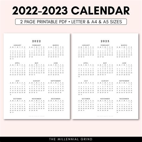 2022 Calendar Printable 2022 Calendar Template 2022 2023 Etsy