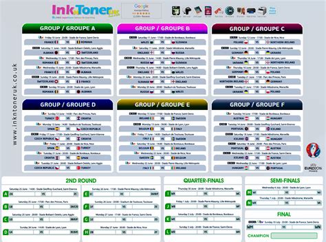 Following the cancellation of euro 2020 last summer due to the coronavirus pandemic, the tournament will finally get underway a year later, kicking off on friday june 11 with the group a clash between turkey and italy at the stadio olimpico in rome. Free Euro 2016 Wall Chart - Download or Print - Inkntoneruk BlogInkntoneruk Blog